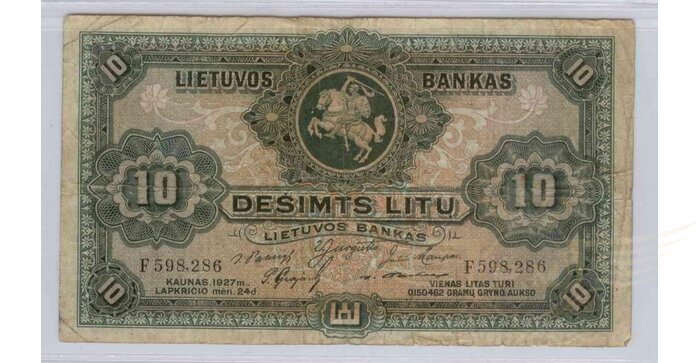 #23 1927 m. 10 litų serija F, VF !