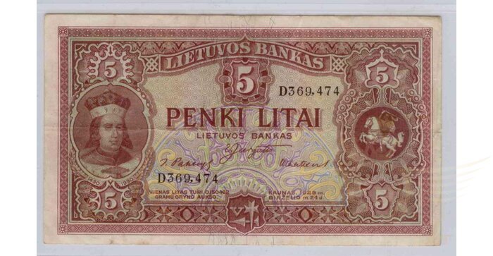 #26 1929 m. 5 litai serija D, VF+ !