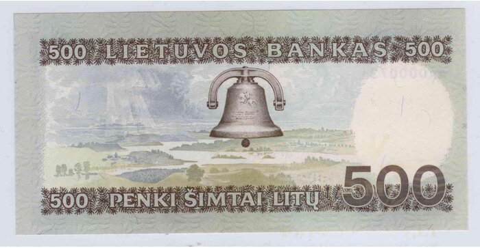 1991 m. 500 litų  AA serija žemas numeris UNC !