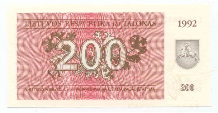 #43 1992 m. 200 talonų LF serija UNC!