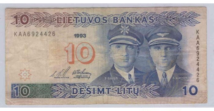 #56 1993 m. 10 litų  KAA serija VF!