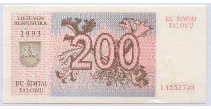 #45 1993 m. 200 talonų LA serija UNC!