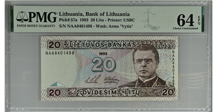 #57 1993 m. 20 litų  NAA serija PMG64!