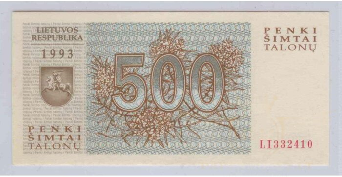 #46 1993 m. 500 talonų LI serija UNC!