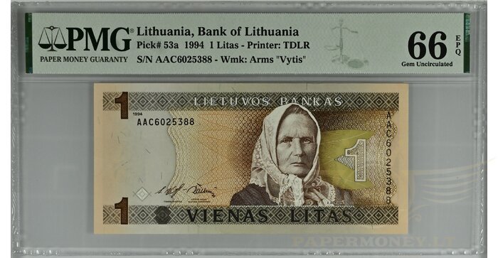 #53 1994 m. 1 litas  AAC serija PMG66 !