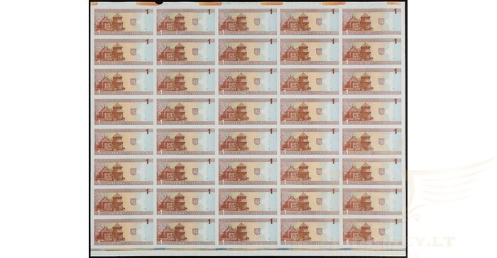 #53 1994 m. 1 litas  nekarpytas 40 banknotų lapas, UNC