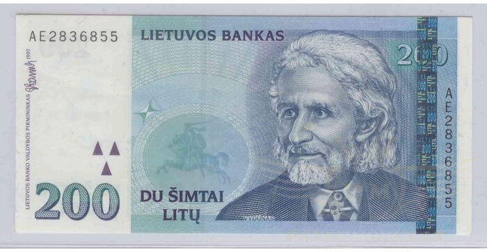 #63 1997 m. 200 litų  AE serija UNC-!