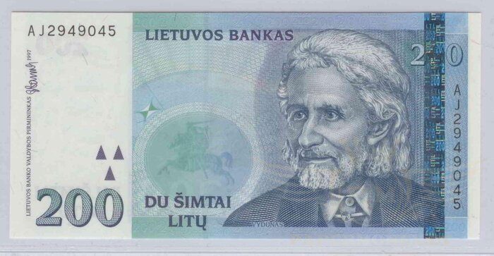 #63 1997 m. 200 litų  AJ serija UNC-!