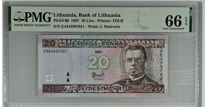 #60 1997 m. 20 litų  EAD serija PMG66!