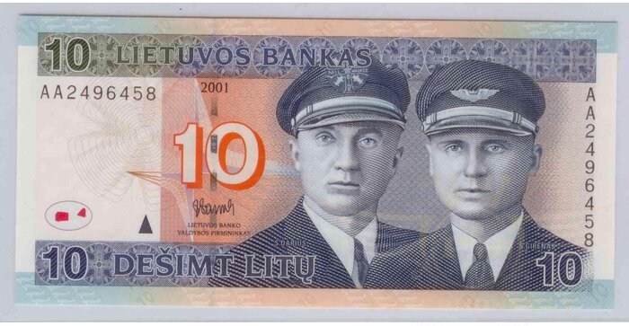 #65 2001 m. 10 litų AA serija UNC !