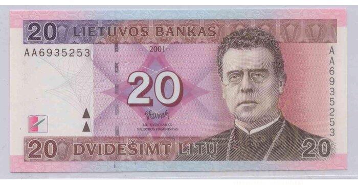 #66 2001 m. 20 litų AA serija UNC !