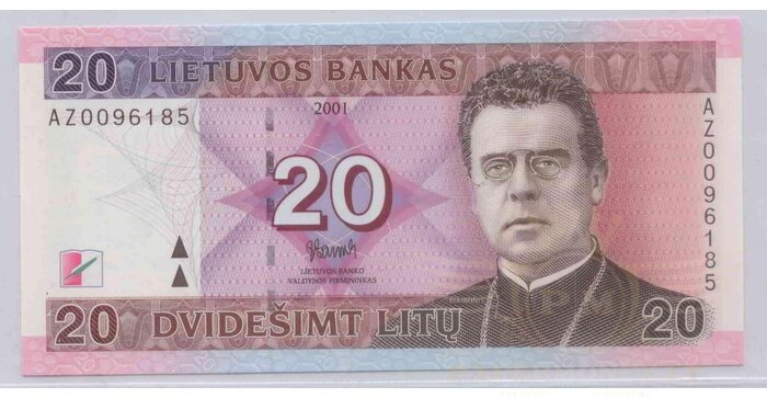 #66 2001 m. 20 litų AZ pakaitinė serija UNC !