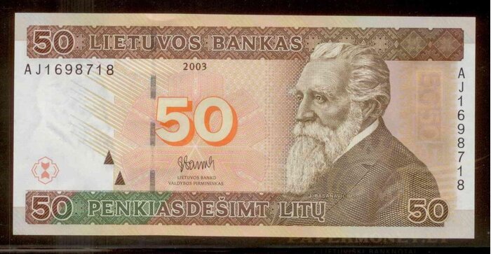 #67 2003 m. 50 litų  AJ serija UNC !