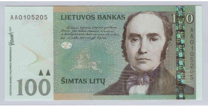 #70 2007 m. 100 litų  AA serija UNC !