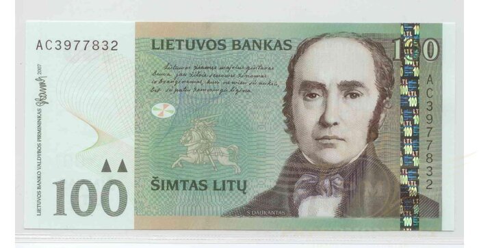 #70 2007 m. 100 litų  AC serija UNC !