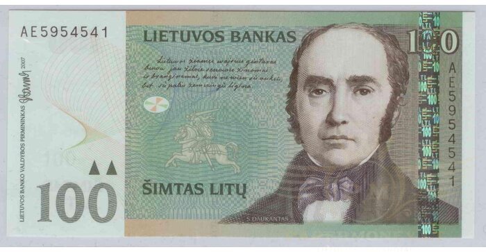 #70 2007 m. 100 litų  AE serija UNC !