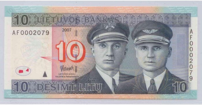 #68 2007 m. 10 litų  AF serija žemesnis numeris UNC !