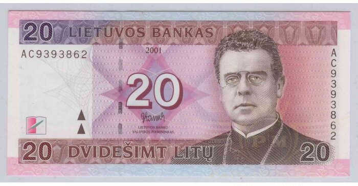 #66 2001 m. 20 litų AC serija UNC !