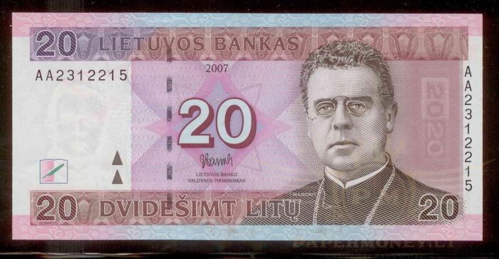 #69 2007 m. 20 litų AA serija UNC !