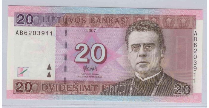 #69 2007 m. 20 litų AB serija UNC !