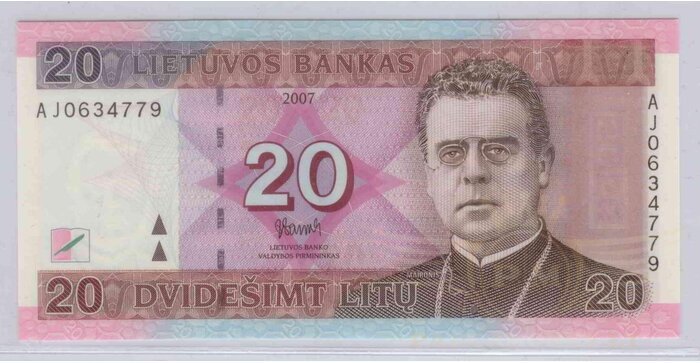 #69 2007 m. 20 litų AJ serija UNC !