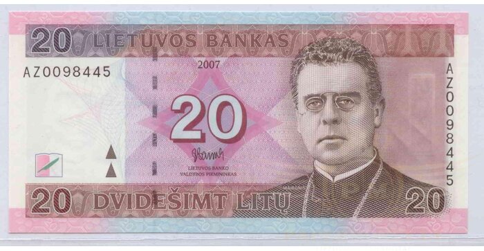 #69 2007 m. 20 litų AZ serija replacement UNC !