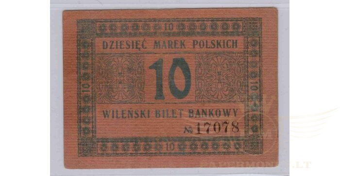 1920 m. 10 Vilniaus markių (Wilenski bilet bankowy), XF