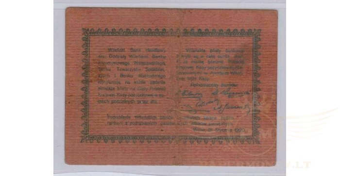 1920 m. 10 Vilniaus markių (Wilenski bilet bankowy), XF