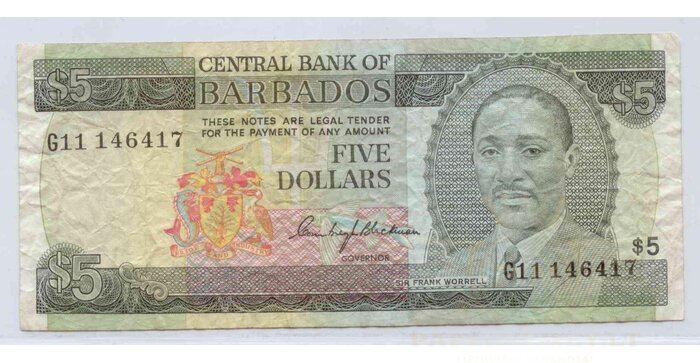 Barbados 1975 5 dollars VF