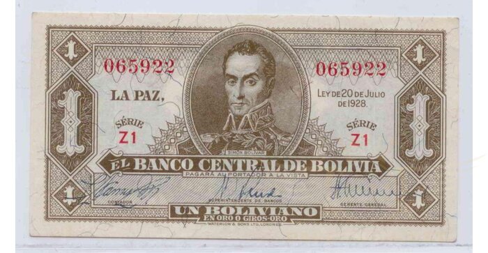 Bolivia 1928 1 boliviano UNC