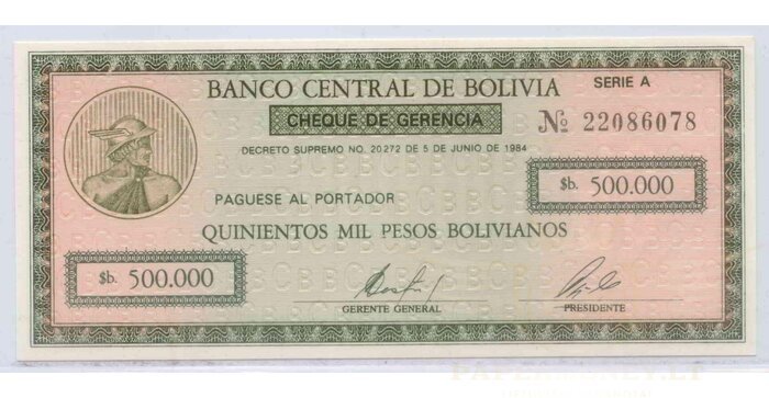 Bolivia 1984 500 000 bolivianos UNC