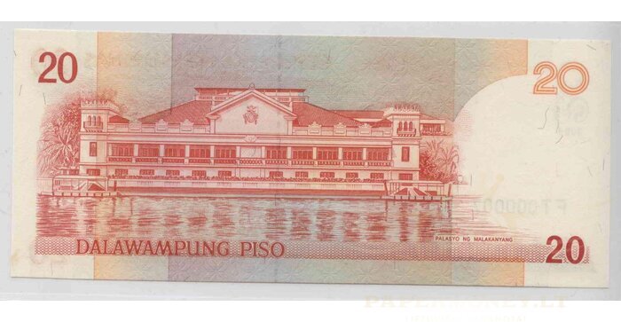 Filipinai 2008 20 pesų EXTRA ŽEMAS numeris FT000007 UNC !