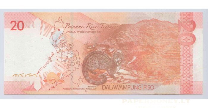 Filipinai 2014 20 pesų EXTRA ŽEMAS numeris CR000007 UNC !