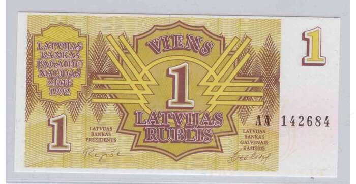 Latvija 1992 1 rublis prefix AA UNC
